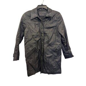 Jones New York Black Quilted Leather Coat Small Length